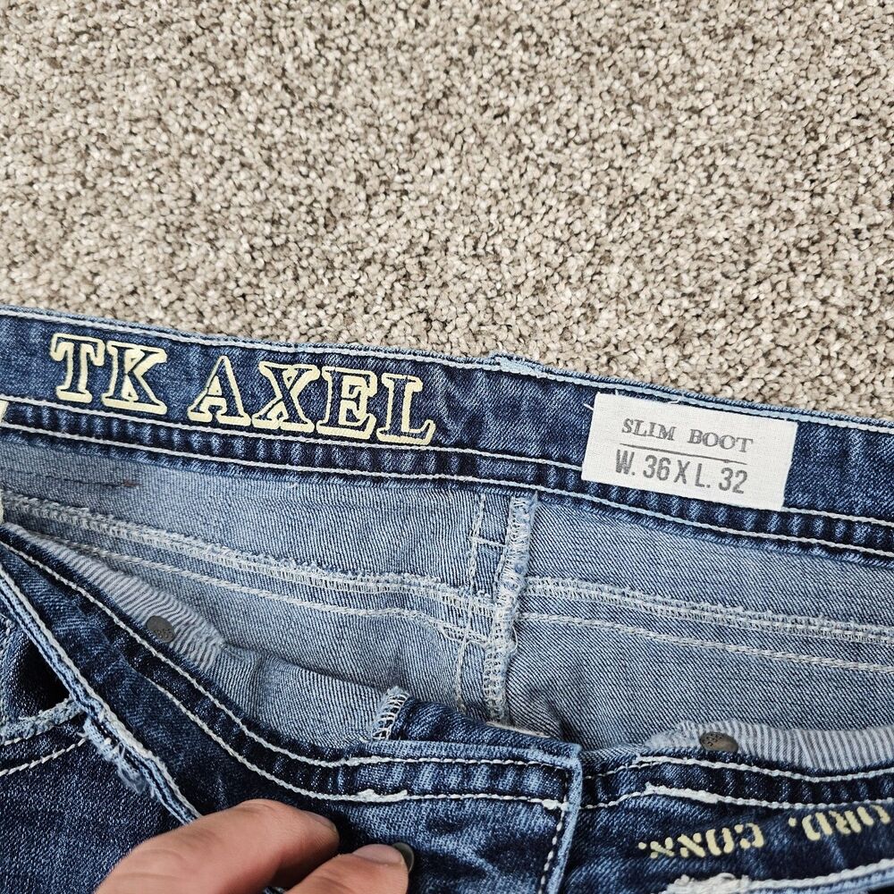 TK Axel Jeans Mens 37x31 Blue Slim Bootcut Cowboy Western Distressed Workwear - Picture 5 of 14